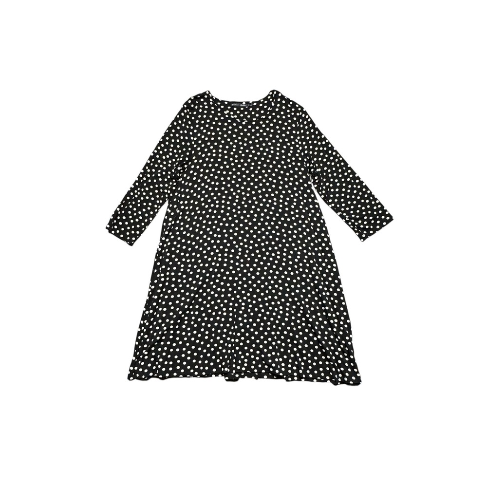 Gudrun Sjoden Polka Dot Dress L Black A-Line Pockets 3/4 Sleeve Jersey Lagenlook